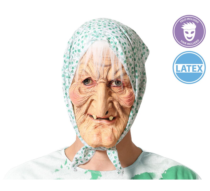 Máscara de Anciana con gafas látex para Halloween
