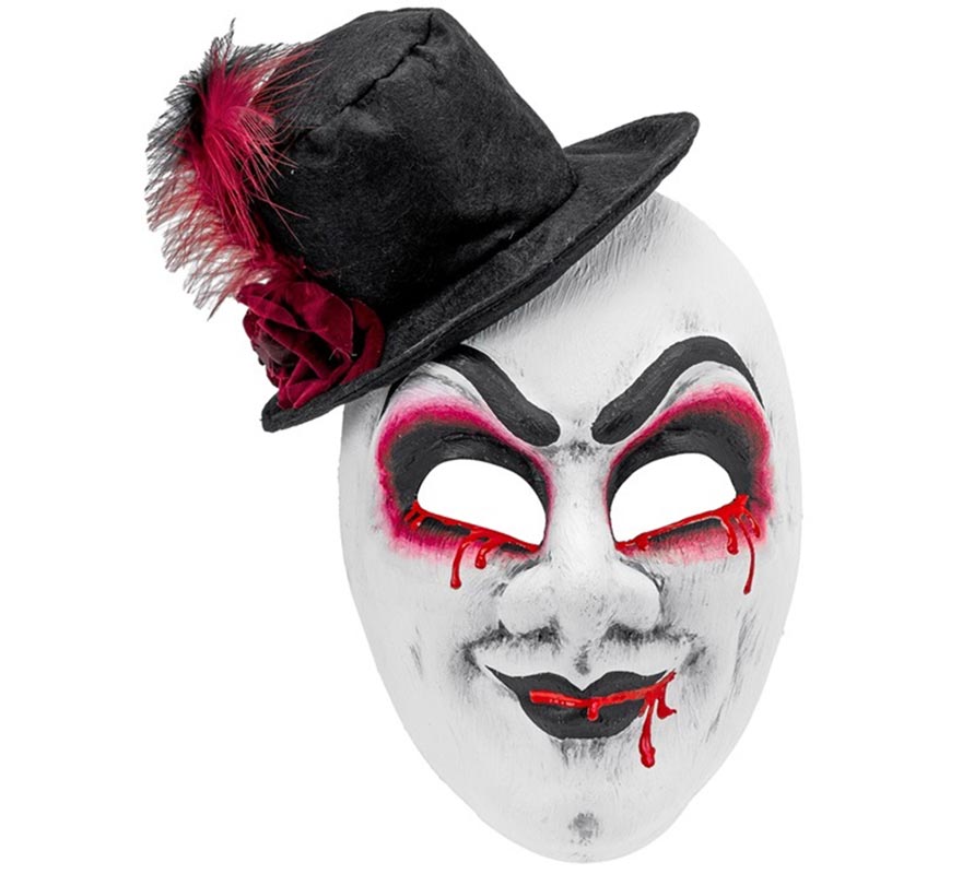Máscara de Arlequín Sangrante con Sombrero Comedia del Arte