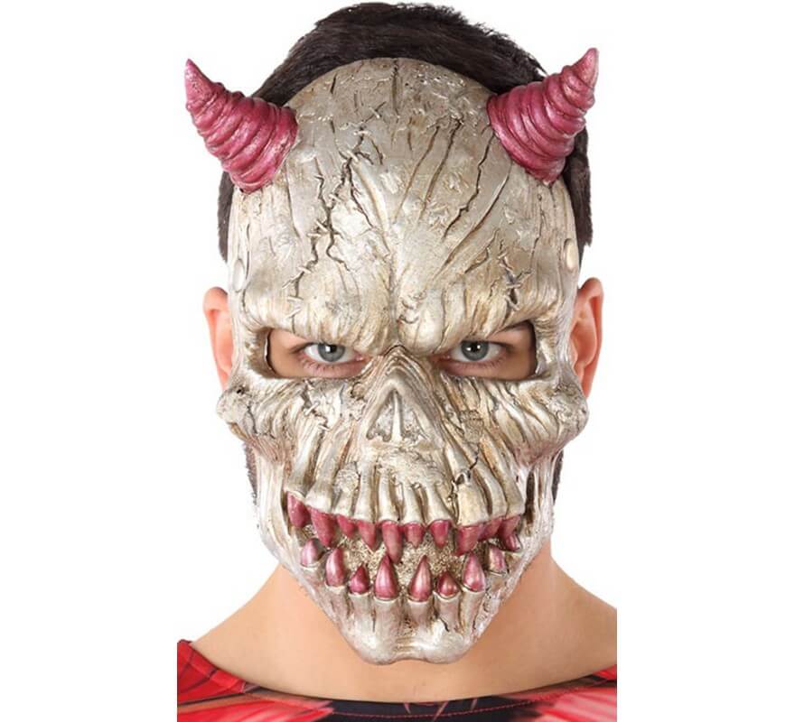 Demon Mask with Fuchsia Horns and Teeth