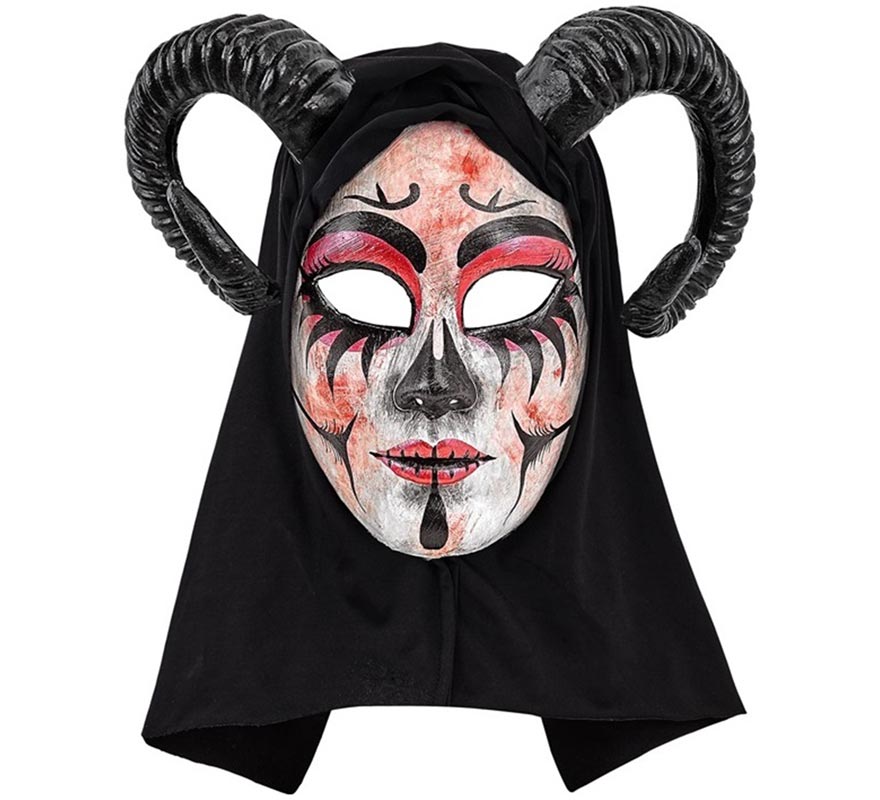 Máscara de Demonio Mujer con Capucha Comedia de Arte