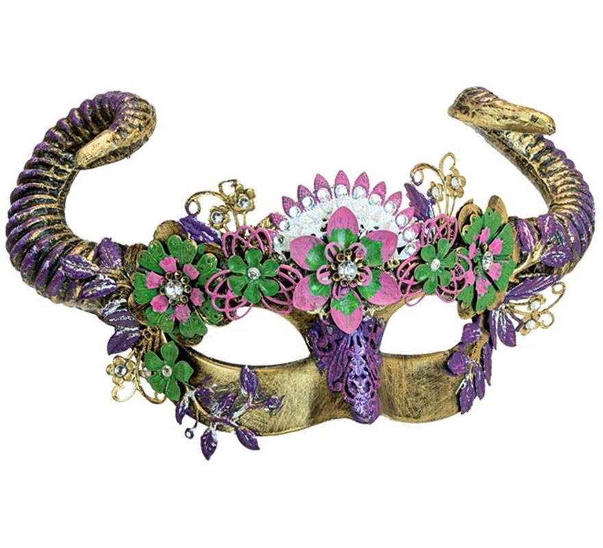 Máscara de Diablo Teatral con Flores