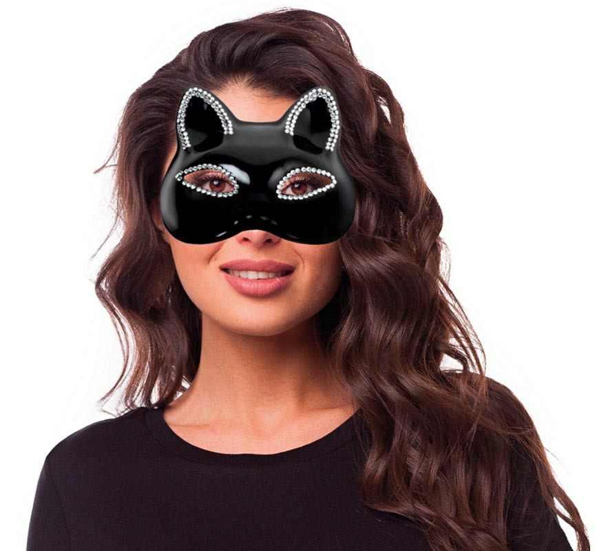 Plastic shiny black cat mask