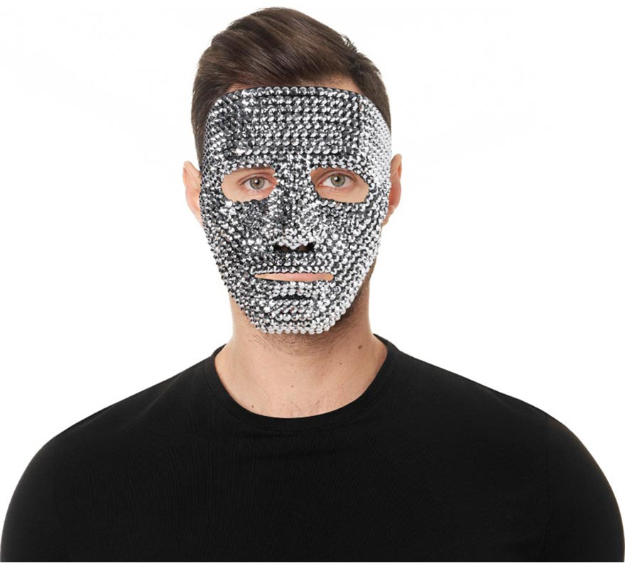 Plastic Shiny Silver Gems Mask