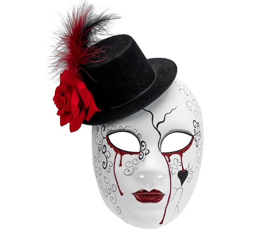 Máscara de Mujer Sangrante con Sombrero Comedia del Arte