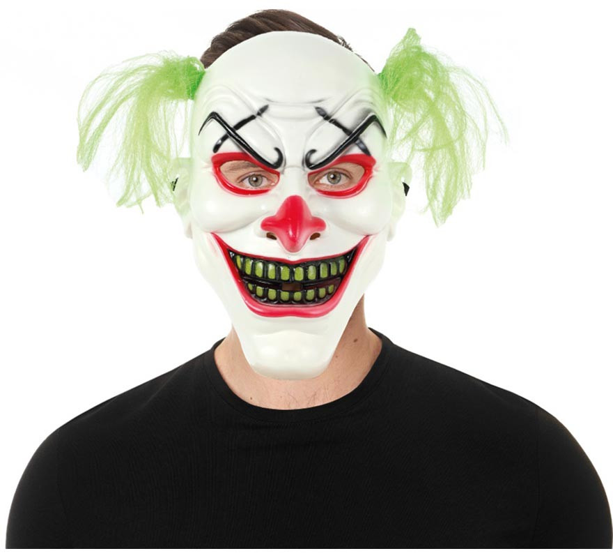 Clown mask with green plastic hair