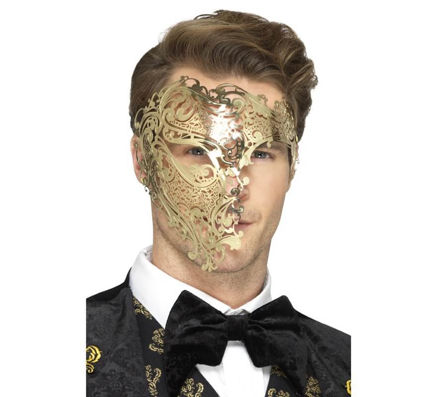 Máscara veneciana para hombre (negro/dorado), Negro/Oro