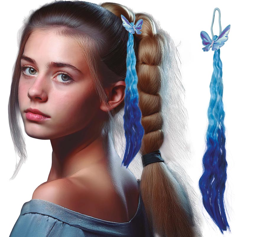 Mechón azul con Mariposa de 35 cm