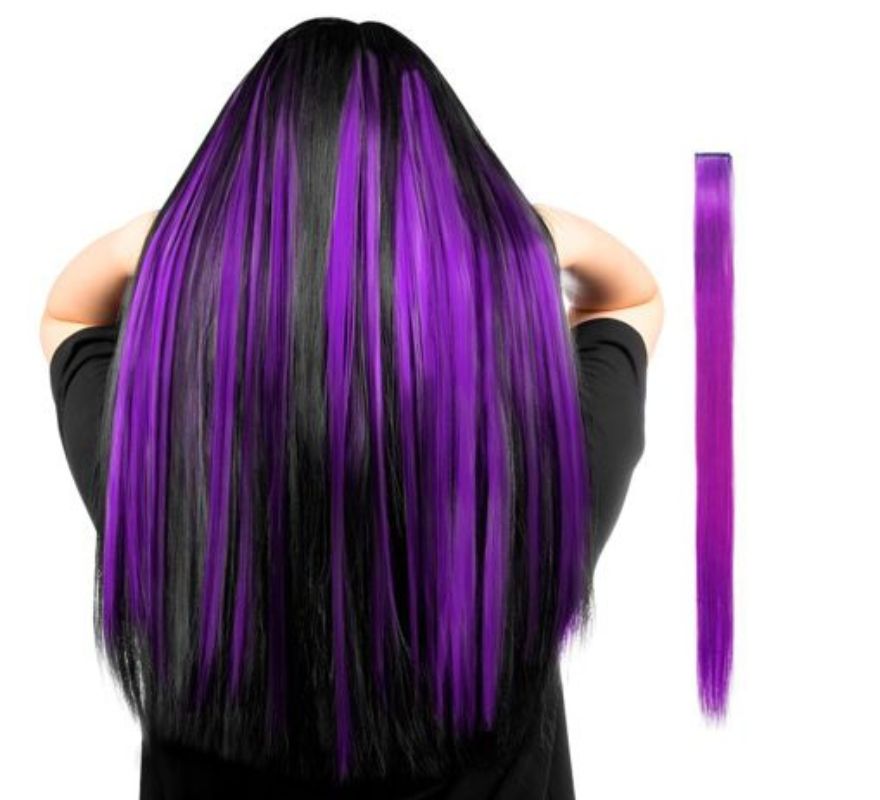 Long straight lock in various colors with clip