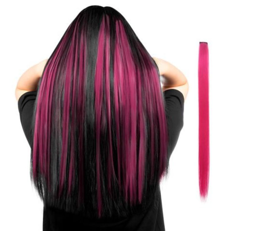 Long straight lock in various colors with clip