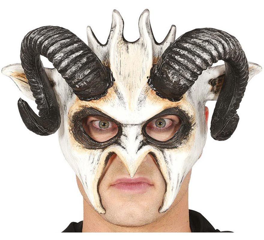 Goat half mask with horns