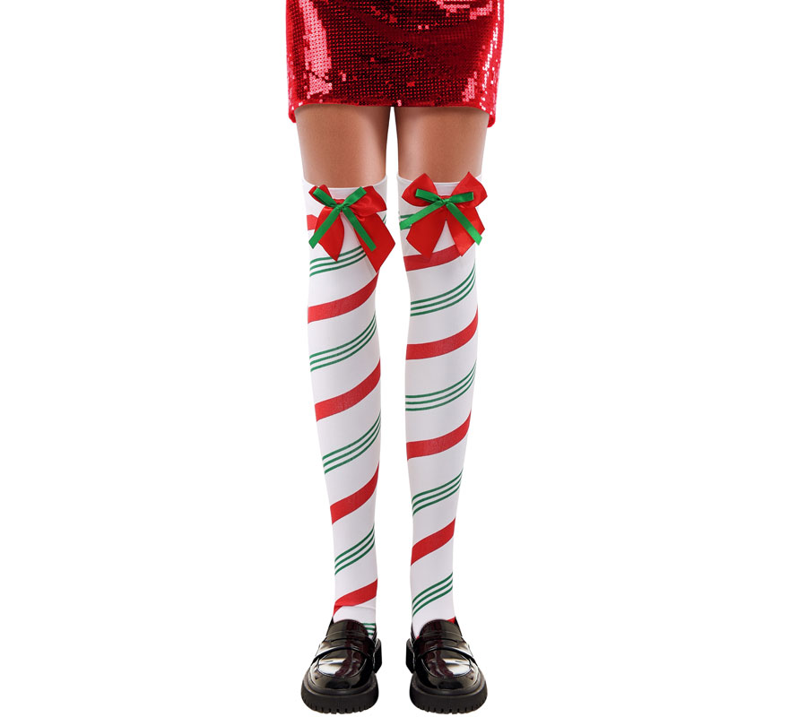 Medias a Rayas de Navidad con Lazo para adulto