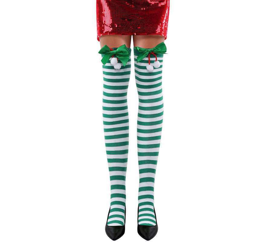 Medias a Rayas verdes Lazo de Navidad para adulto