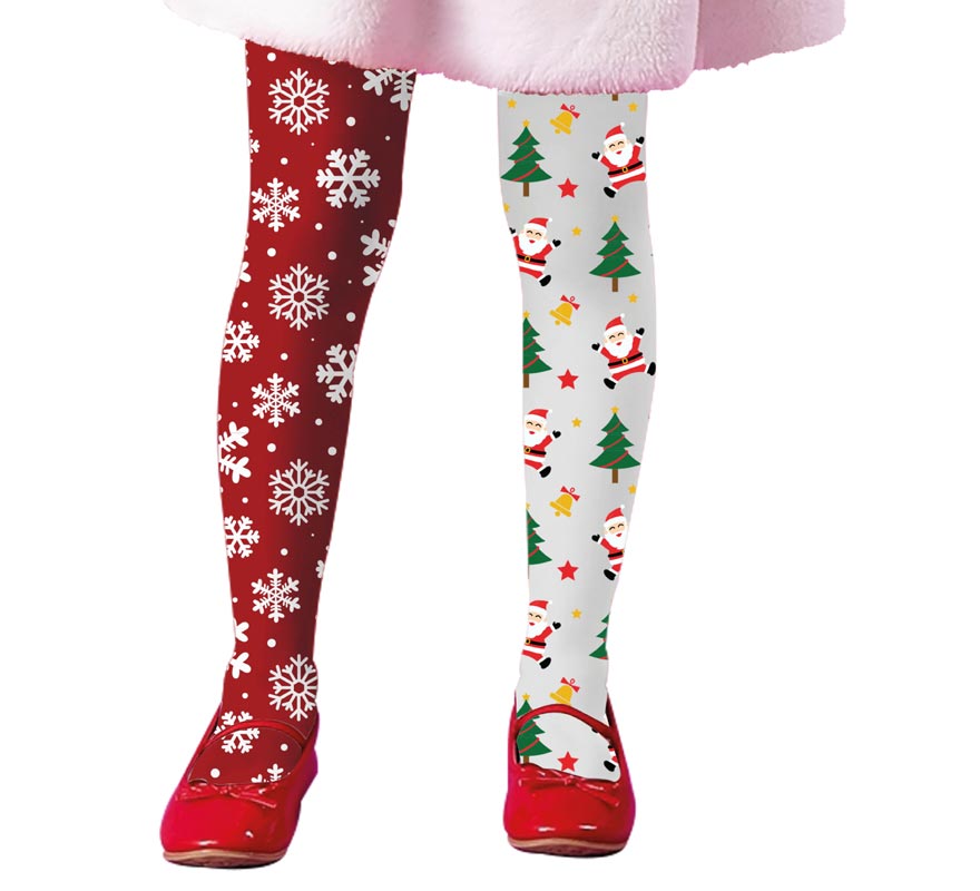Meias de Natal infantis com estampa dupla, flocos de neve e árvore Meias de Natal infantis com estampa dupla, flocos de neve e árvore