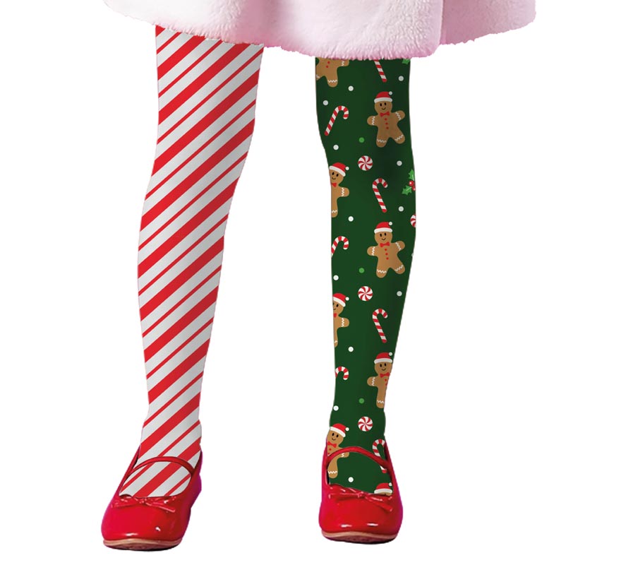 Chaussette de Noël pour enfant à double rayures et imprimé biscuits