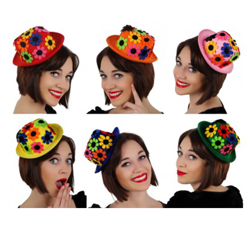 Mini Sombrero de Payaso con flores 6 surtidos