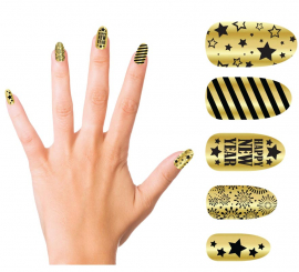 12 Happy New Year golden nails with adhesive