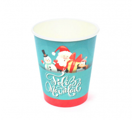 12 Blue and Red Merry Christmas Paper Cups of 270 ml