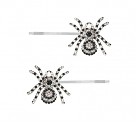 2 Silver Sparkly Spider Hair Clips 7.5cm