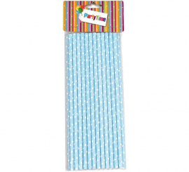 25 Blue Straws with White Dots of 197 mm