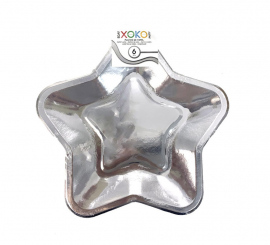 6 Silver Star Paper Plates of 23 cm