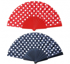 Leque de Plástico 43 cm com Bolas Brancas em várias cores Leque de Plástico 43 cm com Bolas Brancas em várias cores