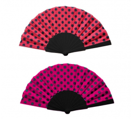 Leque de Plástico 43 cm com Bolas Pretas em várias cores