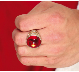 Gold ring with plastic ruby