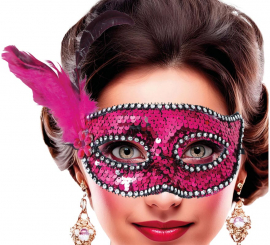 Antifaz con Lentejuelas y Plumas rosa