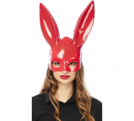 Red bunny mask with big ears for adults, 33.5 x 27 cm