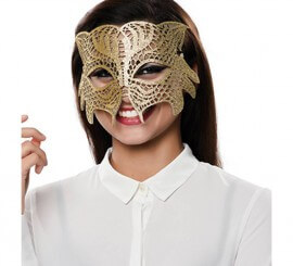 Maschera per occhi in pizzo oro gatto