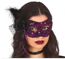 Black Sequin Mask in various colors with Flower