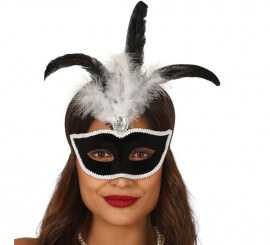 Black Velvet Mask with Feathers