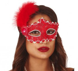 Red Mask with Feather