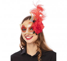 Venezianische Maske Roter Vogel für Erwachsene 20x21 cm