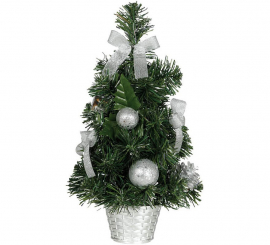 Albero di natale decorato in argento da 40 cm con vaso di fiori