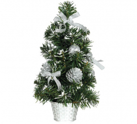 Albero di natale decorato argento nevoso 30 cm con vaso di fiori