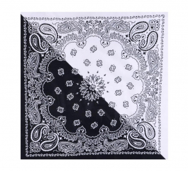 Bandana ou Lenço Paisley Preto e Branco 54x54 cm