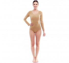 Long-sleeved flesh bodysuit or maillot for women