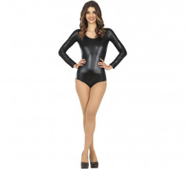 Long-sleeved Metallic Black Bodysuit or Leotard for women