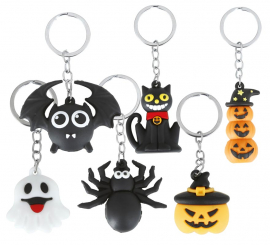 Saco com 6 chaveiros de Halloween medindo 4,5 cm Saco com 6 chaveiros de Halloween medindo 4,5 cm