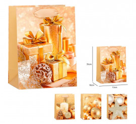 Saco de presente de Natal dourado 12,5X34,5X10 cm