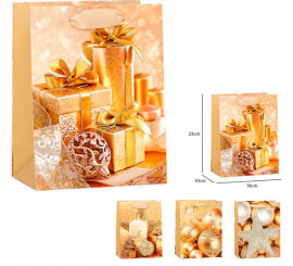 Saco de presente de Natal dourado 18X23X10 cm