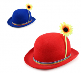 Clown bowler hat with sunflower in various colours for adults