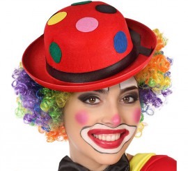 Red Clown Bowler Hat with Polka Dots