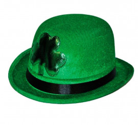 Green Bowler Hat with Irish Shamrock for Saint Patrick