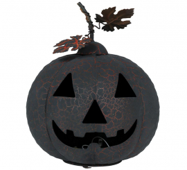 20cm Black and Orange Metal Pumpkin with Light