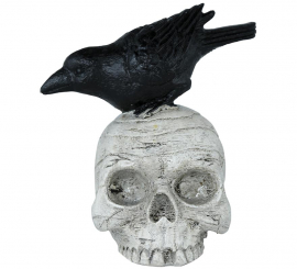 Caveira de Resina com Corvo 14x9 cm