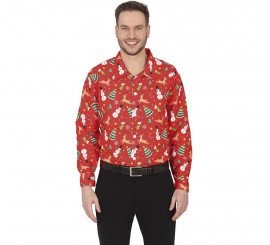 Men's Printed Red Snowman Shirt