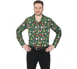 Men's printed green Christmas shirt