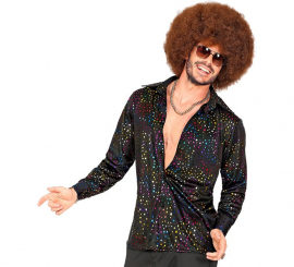 Men's Black Multicolor 70s Disco Shirt